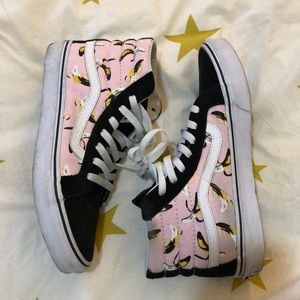 Pink and Black Banana Hi Top Vans, Sz 9